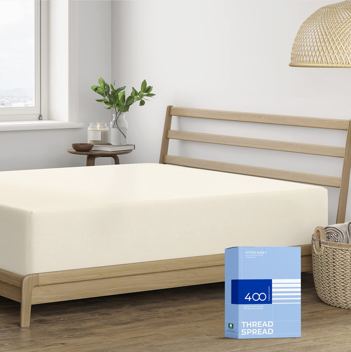 400 Thread Count 100% Cotton Fitted Sheet, White King Fitted Sheet, Long - Staple Combed Pure Natural Cotton Sheet, Soft & Silky