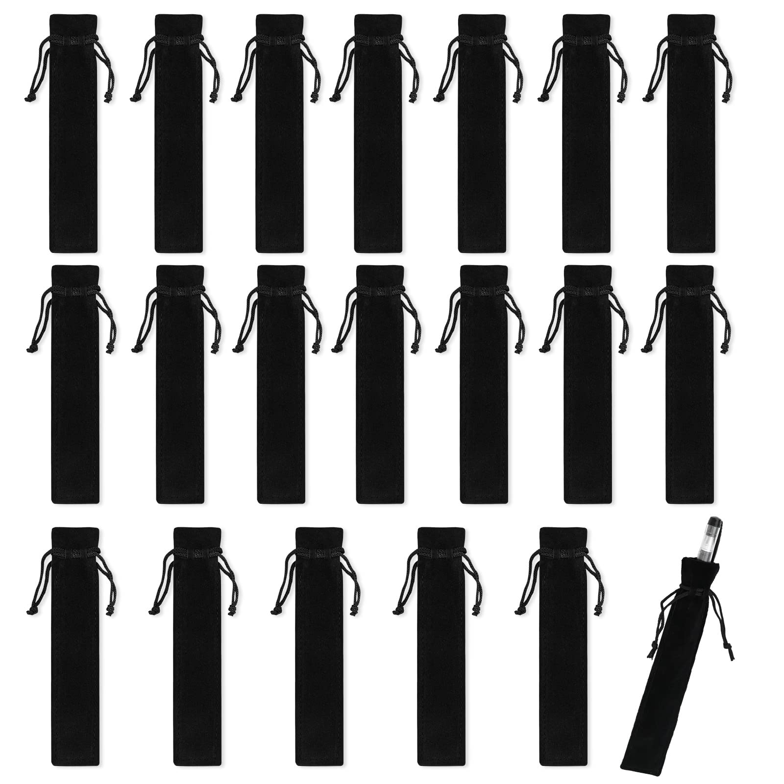 Bekecidi 20 Pieces Velvet Pen Pouch Drawstring Pen Pouch Pen Gift Bags Single Pen Holder Packaging Sleeve For School Office Busi
