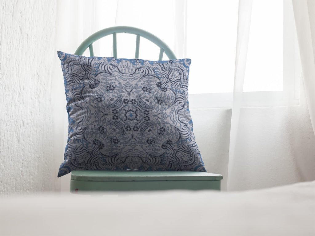HomeRoots Broadcloth 18â€ Light Blue Boho Ornate Indoor Outdoor Throw Pillow