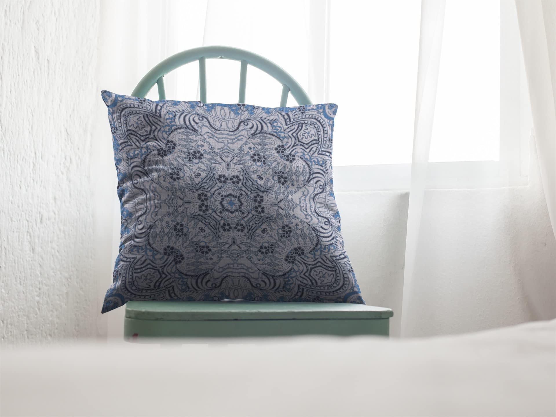 HomeRoots Broadcloth 18â€ Light Blue Boho Ornate Indoor Outdoor Throw Pillow