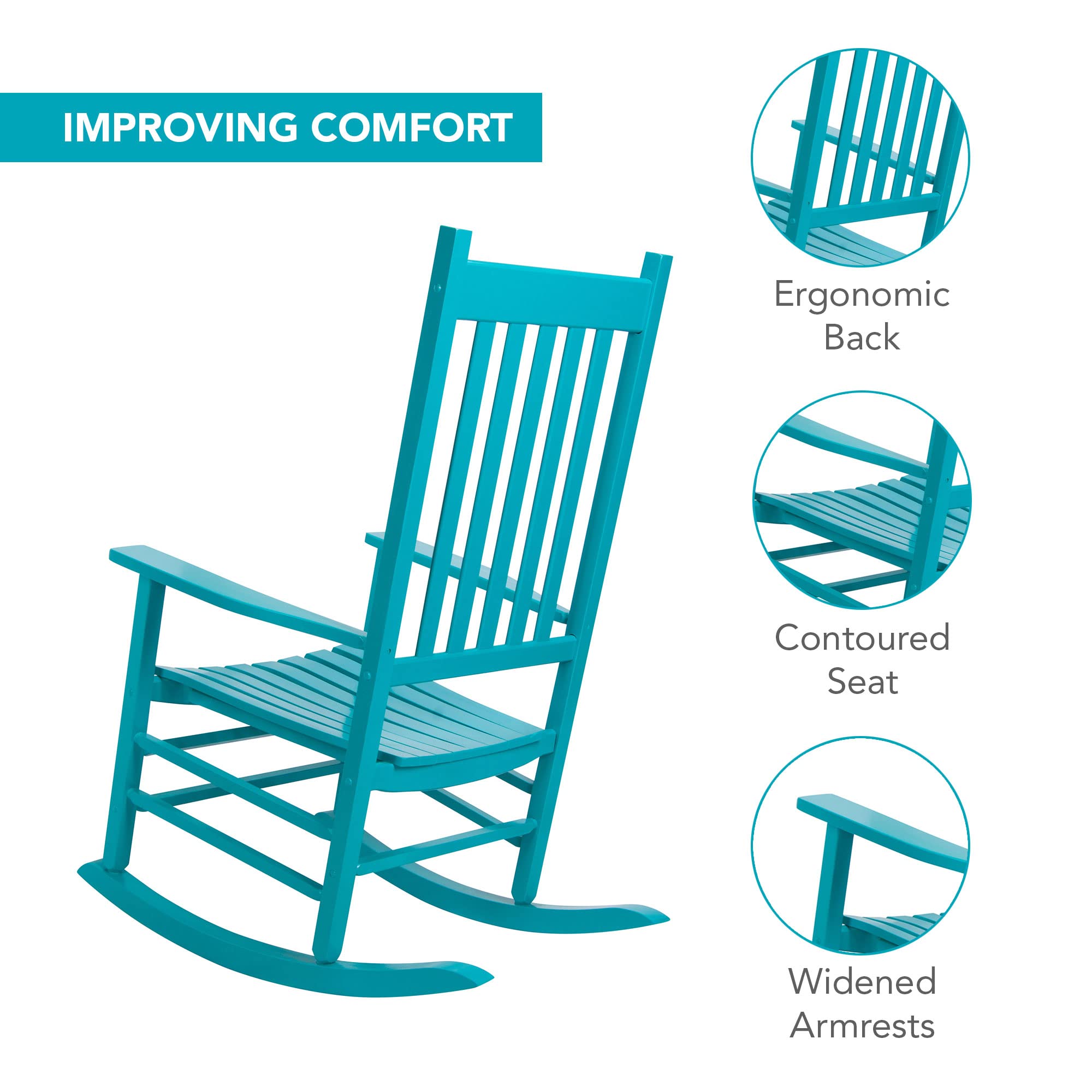 Shine Company Vermont Rocking Chairs, Outdoor Front Porch Rocker Set Of 2, Aruba