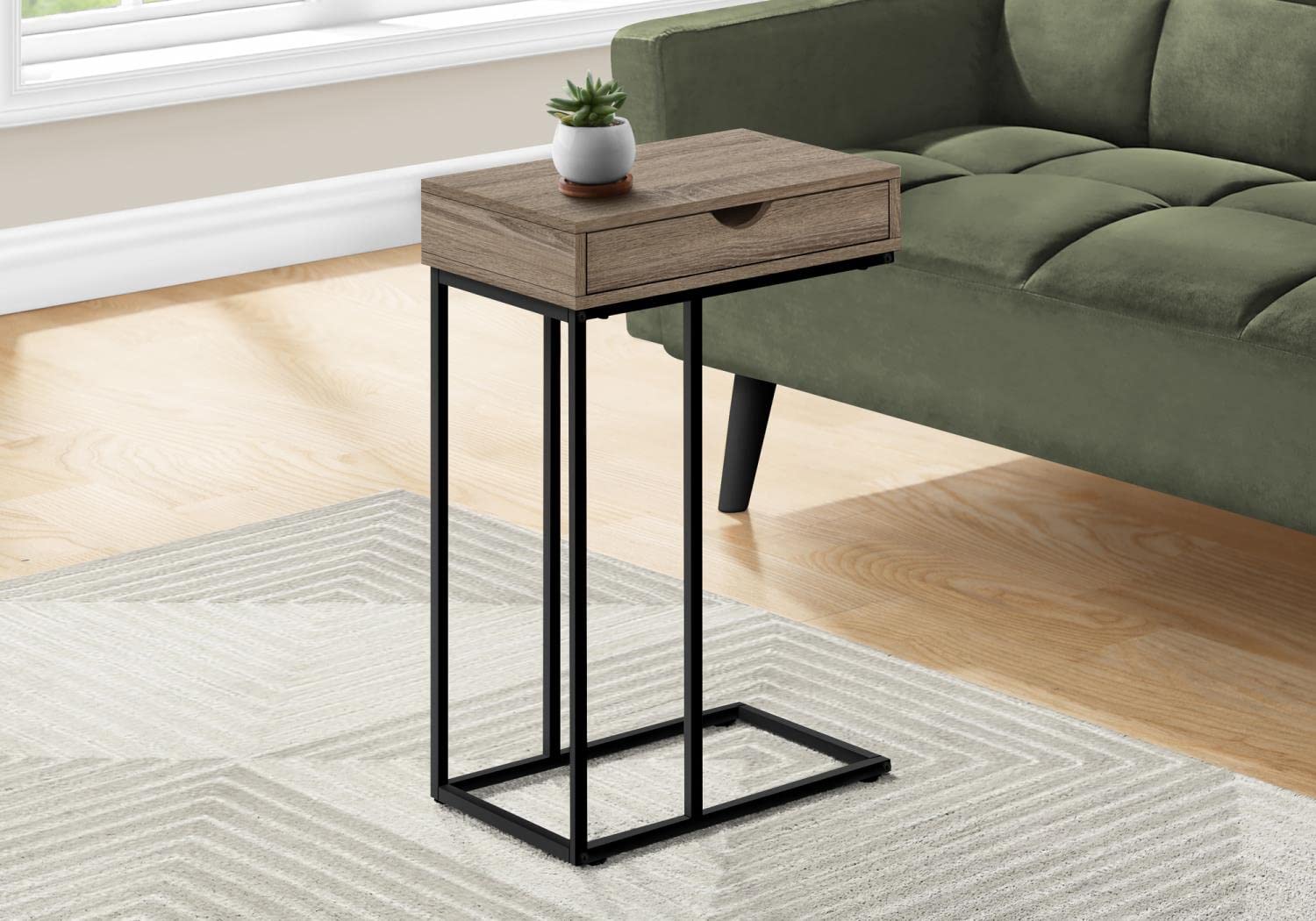 Monarch Specialties I 3771 Accent Table, C-Shaped, End, Side, Snack, Storage Drawer, Living Room, Bedroom, Metal, Laminate, Brown, Black, Contemporary, Modern