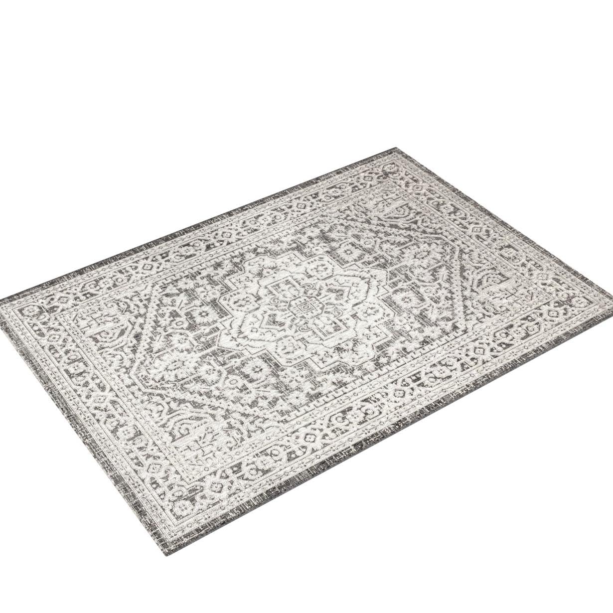 Jonathan Y Smb101D-9 Sinjuri Medallion Textured Weave Indoor Outdoor Area Rug Coastal Bohemian Rustic Glam Easy Cleaning Bedroom Kitchen Backyard Patio Non Shedding, 9 X 12, Gray/Black