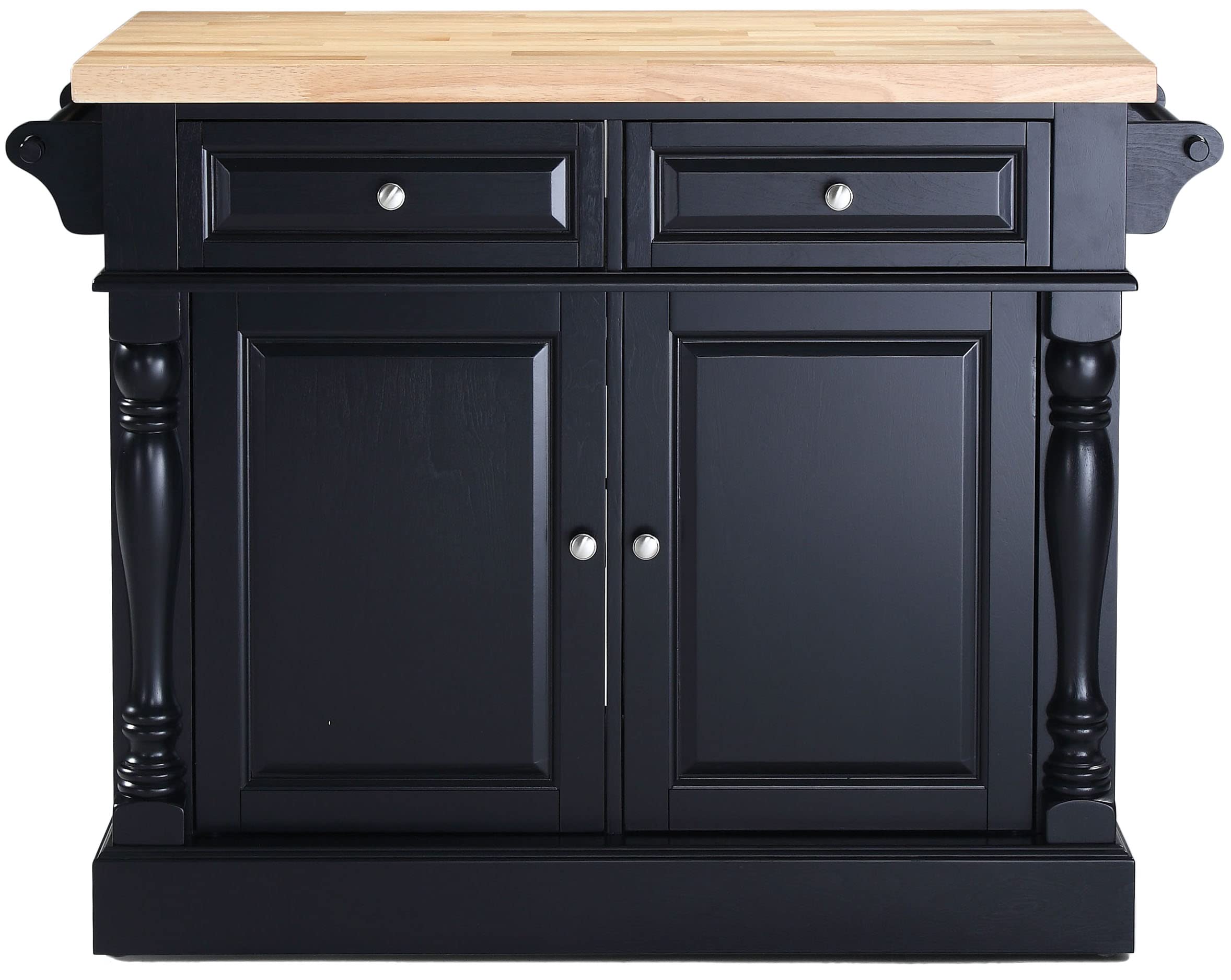 Crosley Furniture Oxford Butcher Block Kitchen Island, Microwave Stand, with Storage Shelves and Drawers, Black