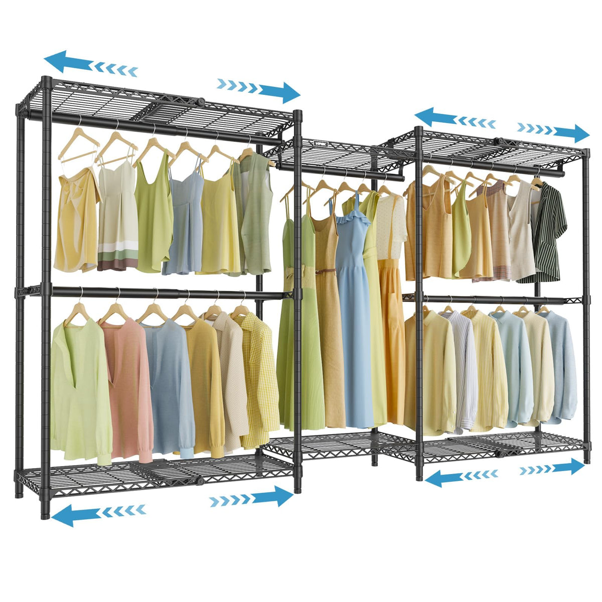 VIPEK X3 Basic Expandable Closet System, Heavy Duty Freestanding Open Wardrobe with Long Hanging Area, 5 Hanging Rods & 6 Adjust