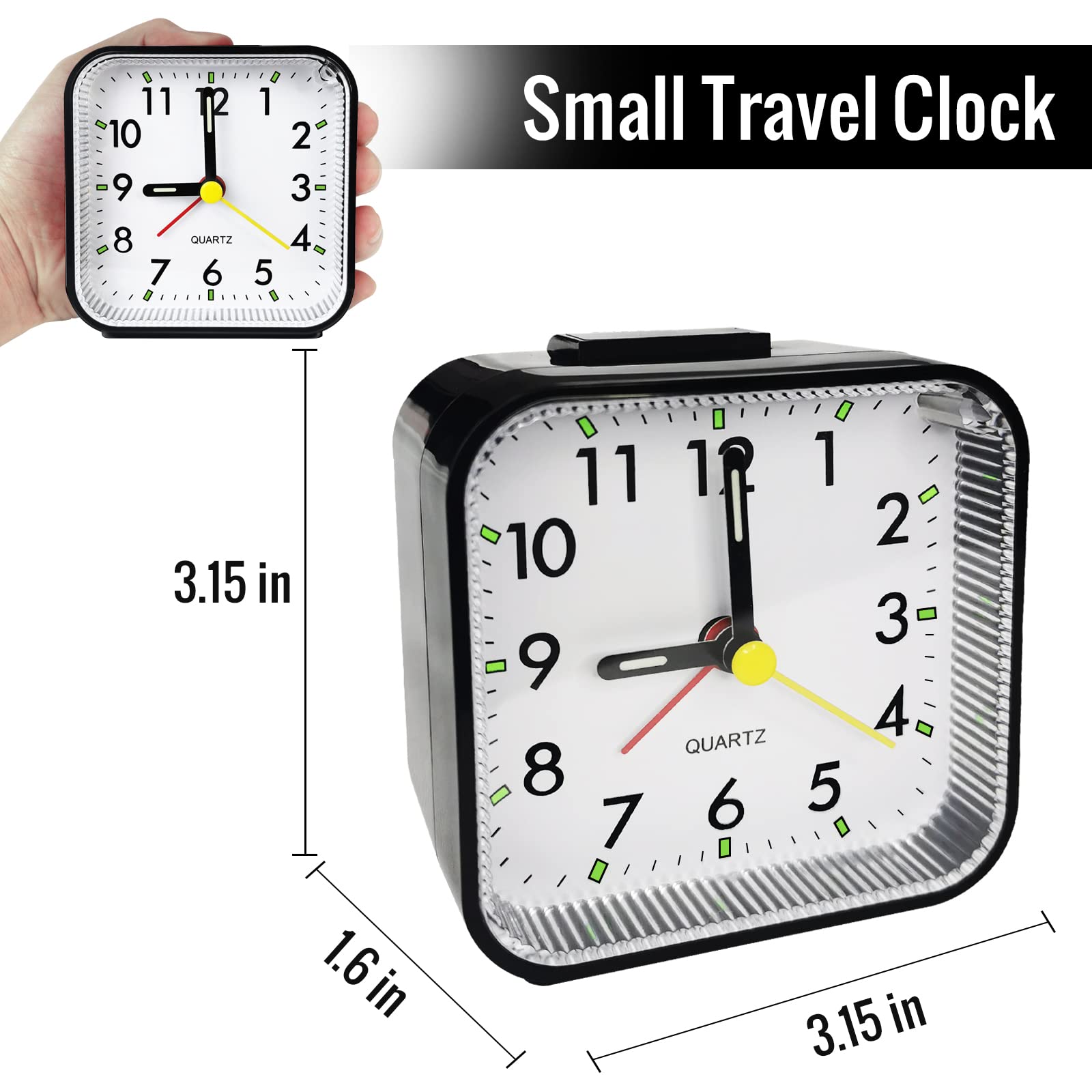 Lamisola Small Battery Operated Analog Alarm Clock, Travel Clock,Quieter Bedside Clocks For Bedrooms Bathroom Shelf Desk,Black