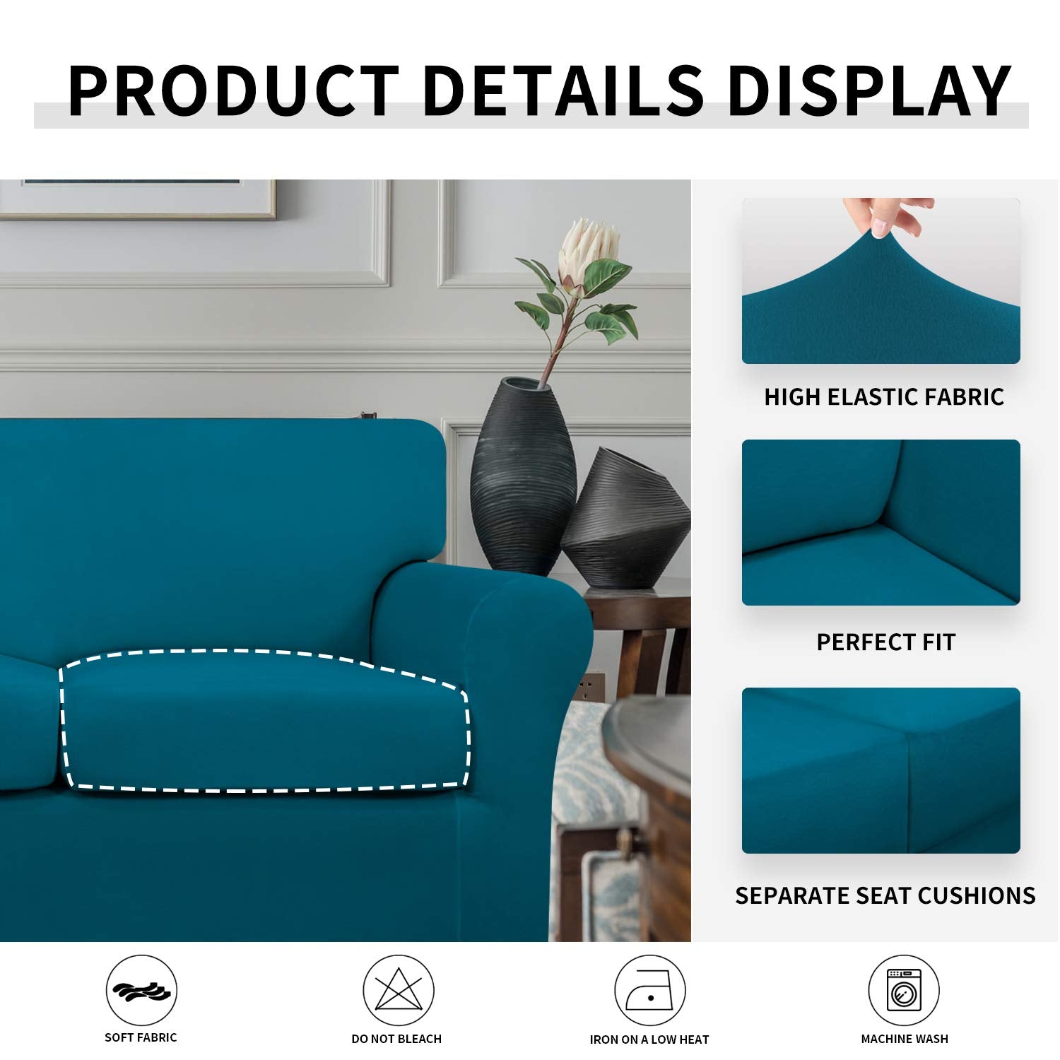 Easy-Going 3 Pieces Stretch Soft Couch Cover For Dogs - Washable Sofa Slipcover For 2 Separate Cushion Couch - Elastic Furniture Protector For Pets, Kids (Loveseat, Peacock Blue)