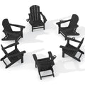 Kingyes Folding Adjustable Adirondack Chair With Retractable Ottoman Set Of 6, Hdpe All Weather Chair With Cup Holder - Versatile Adirondack Chair, Black
