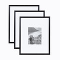 Kate and Laurel Adlynn Rectangle Picture Frame Set of 3, 16 x 20 matted to 8 x 10, Black, Modern Three-Piece Frame Set for Galle