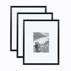 Kate and Laurel Adlynn Rectangle Picture Frame Set of 3, 16 x 20 matted to 8 x 10, Black, Modern Three-Piece Frame Set for Galle