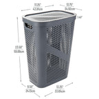 Mind Reader 60L Slim Laundry Hamper, Clothes Basket, Lid, Ventilated, Plastic, 17.25''L X 13.75''W X 23.5''H, Set Of 2, Gray