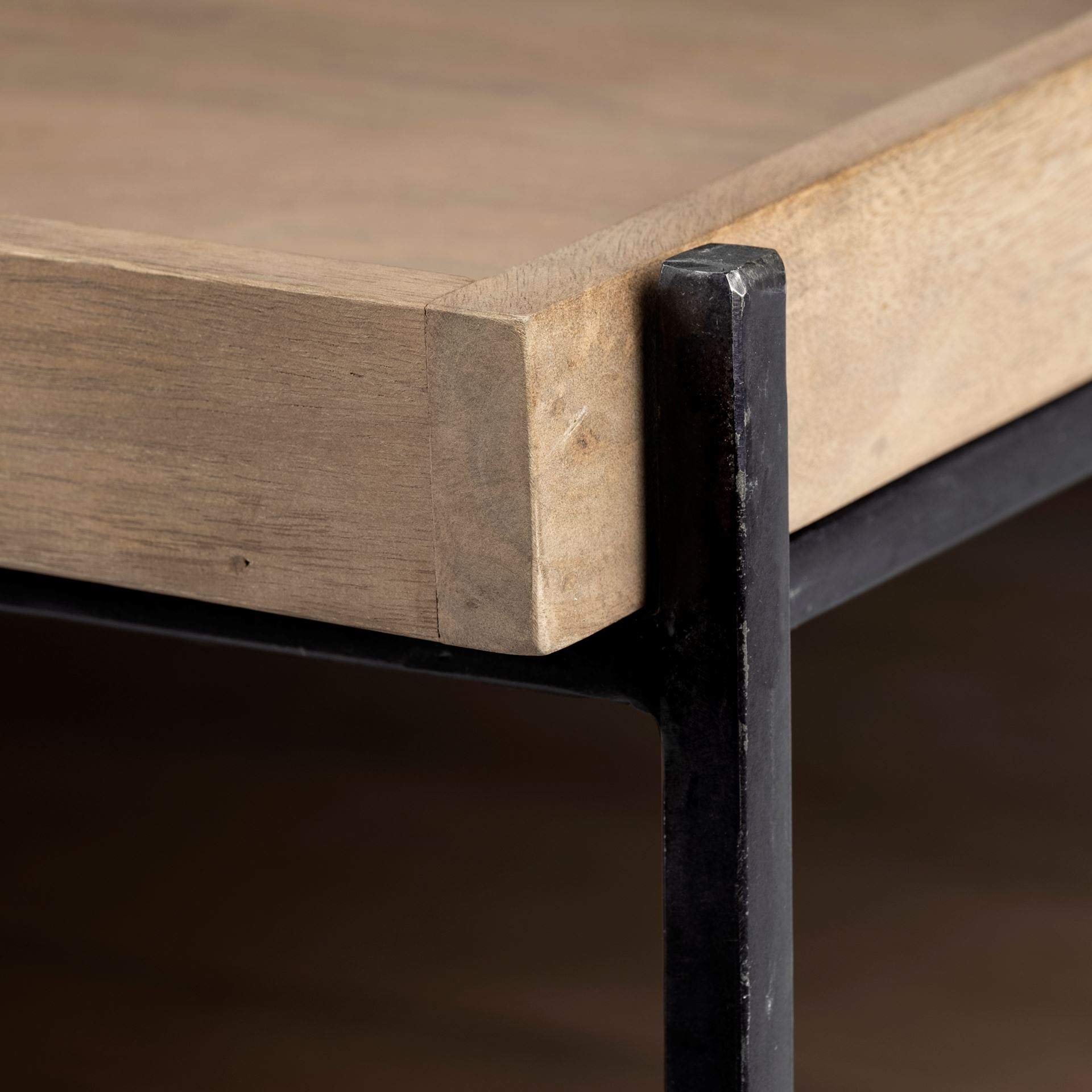 HomeRoots Rectangular Solid Wood Top Table and Black Metal Frame Two-Tier Coffee Table