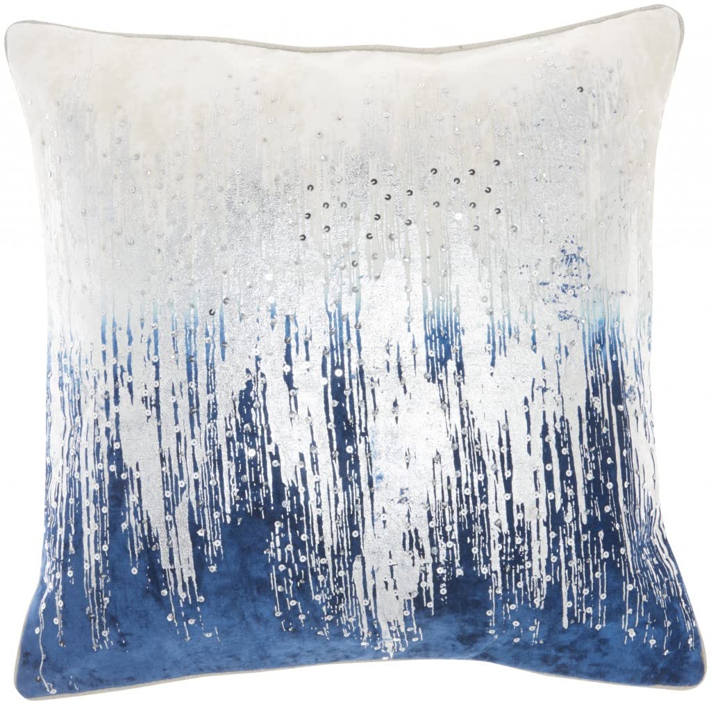 HomeRoots Rose Gold Velvet Blue Sequined Ombre Throw Pillow