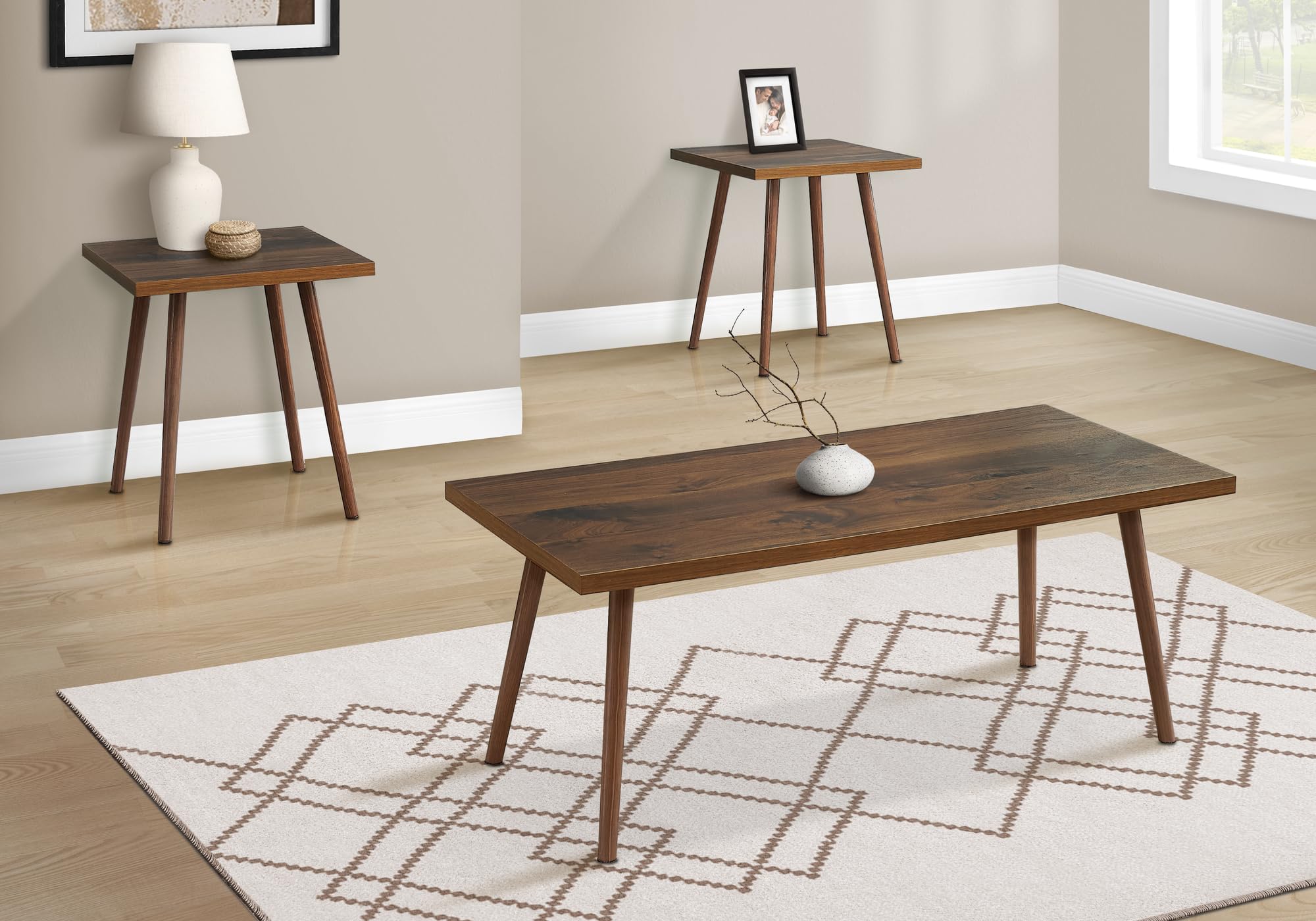 Monarch Specialties I 7899P Table Set, 3pcs Set, End, Living Room, Dark Walnut, Contemporary