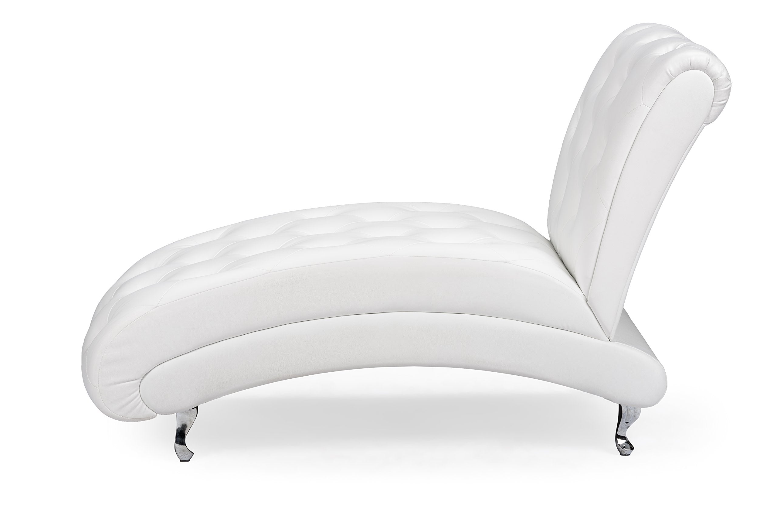 Baxton Studio Pease Contemporary Faux Leather Upholstered Crystal Button Tufted Chaise Lounge, White