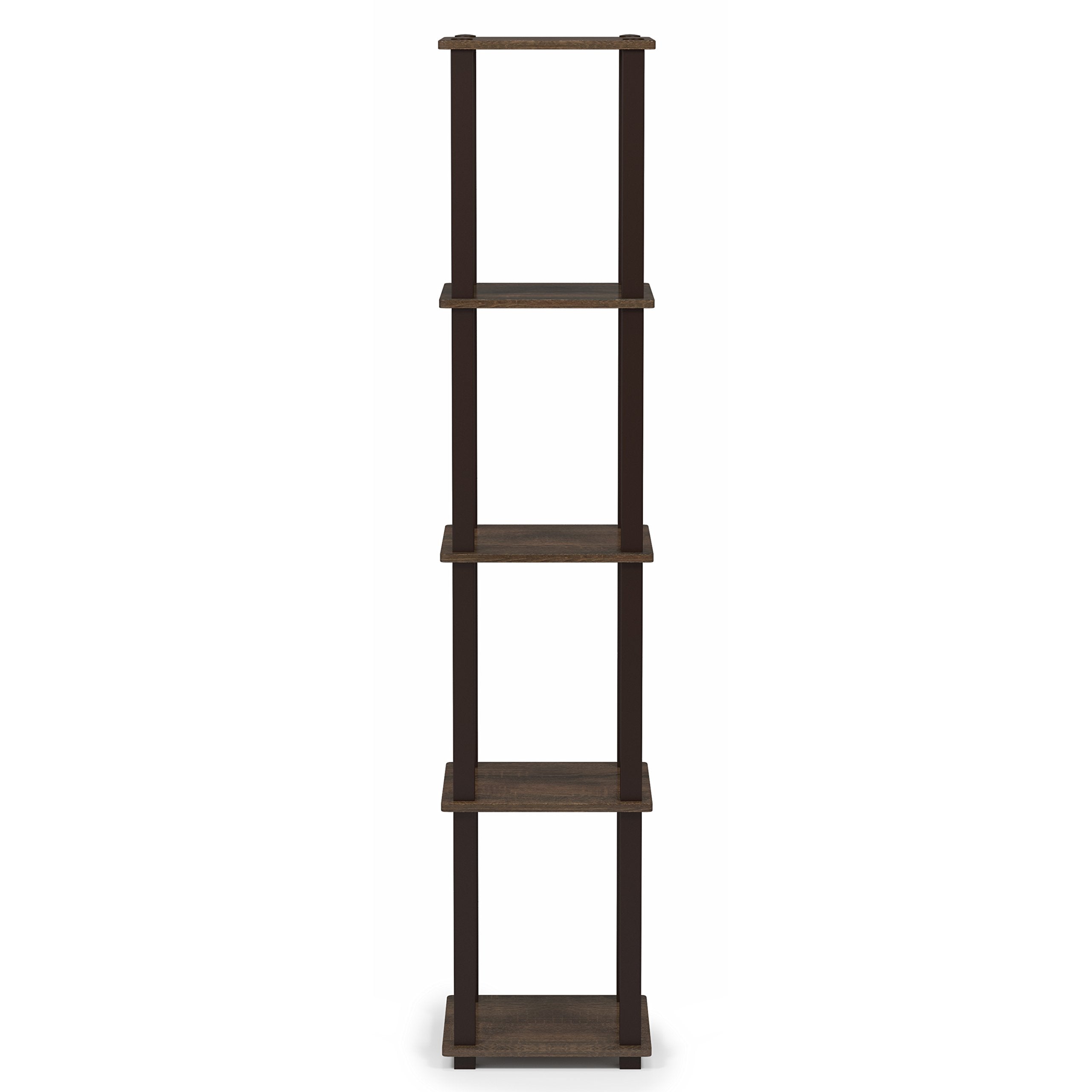 Furinno Turn-S-Tube 5-Tier Corner Square Rack Display Shelf, Walnut/Brown
