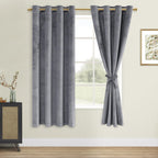 DWCN Grey Velvet Curtains 63 inches Long - Super Soft Tieable Grommet Blackout Thermal Insulated Curtain Panels, Window Drapes f