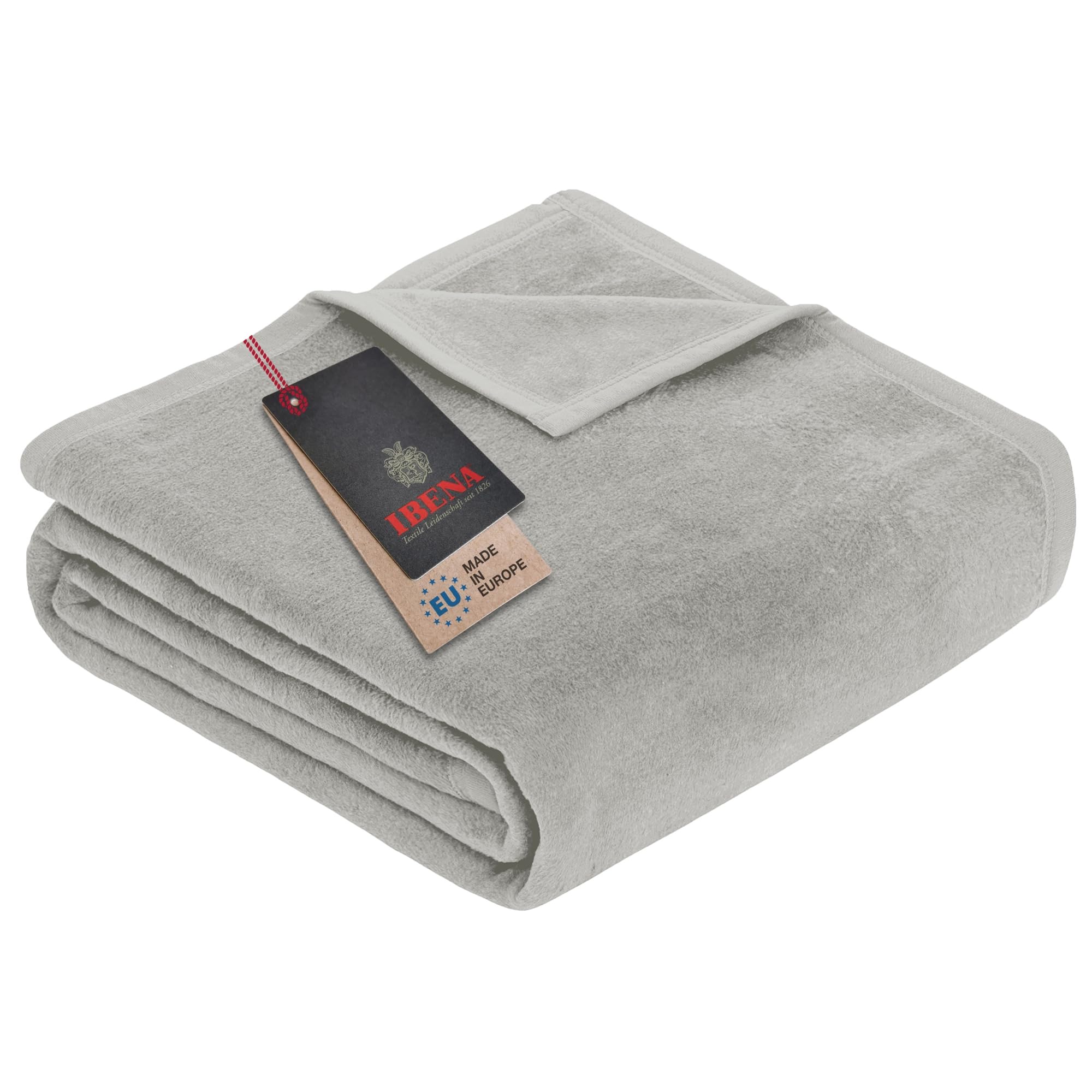 Ibena Plush Solid Color Cotton Blend Queen Bed Blanket Porto - Day Grey