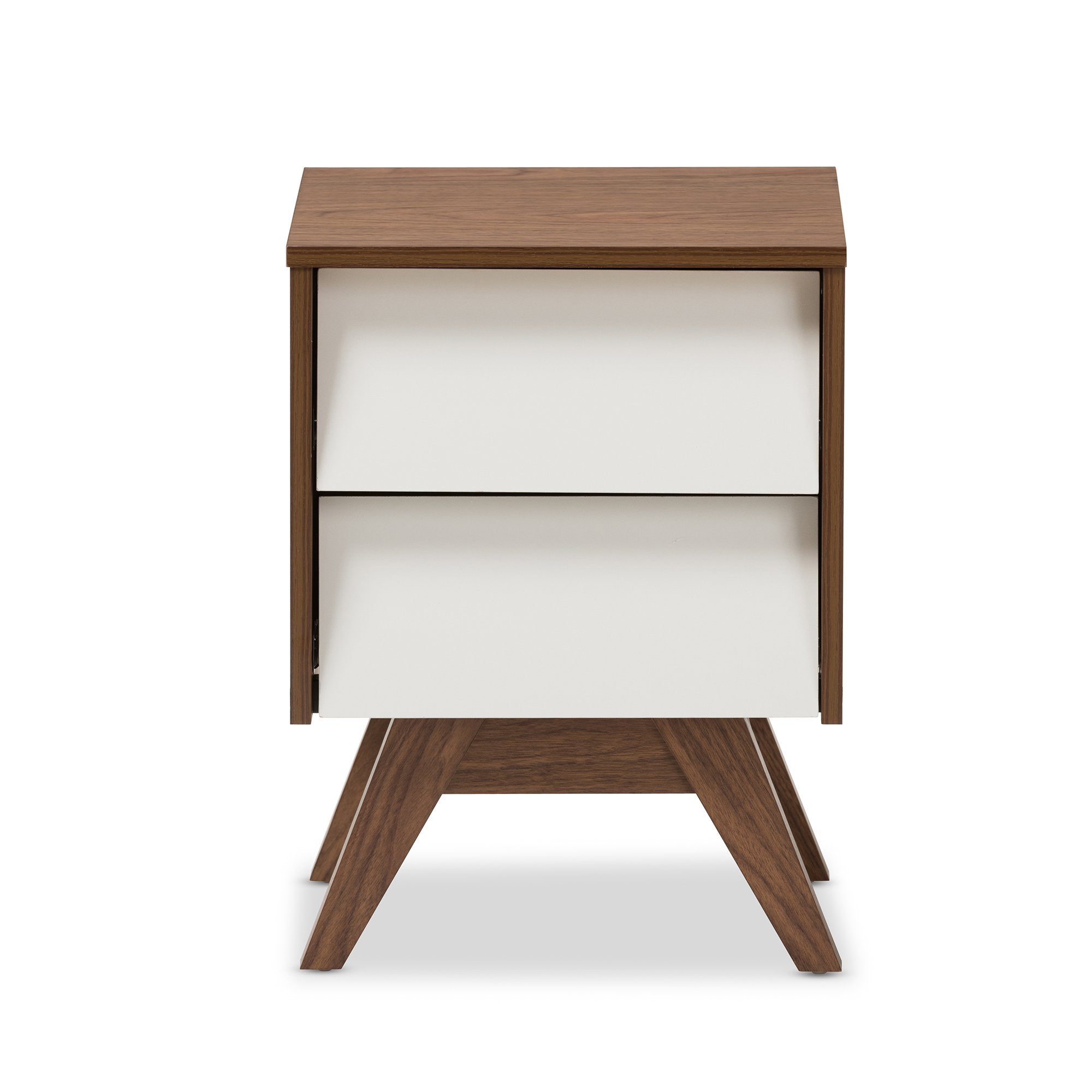 Baxton Studio Nightstands, 2-Drawer Storage Nightstand, White/Walnut Brown