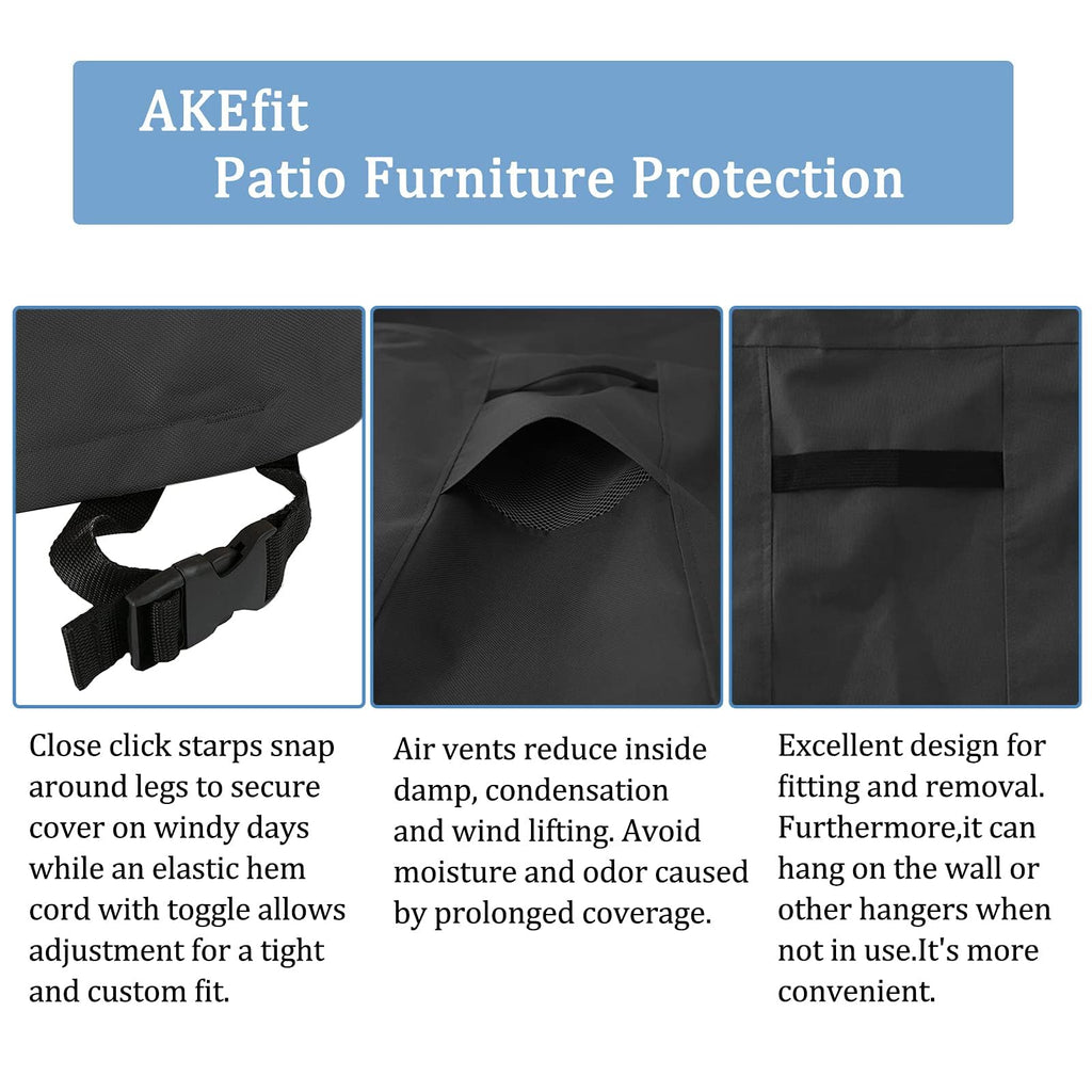 Akefit Patio Furniture Covers,500D Heavy Duty Waterproof For Outdoor Square And Retangle Patio Table And Chair Covers,Black-110'L X 84'W X 28'H