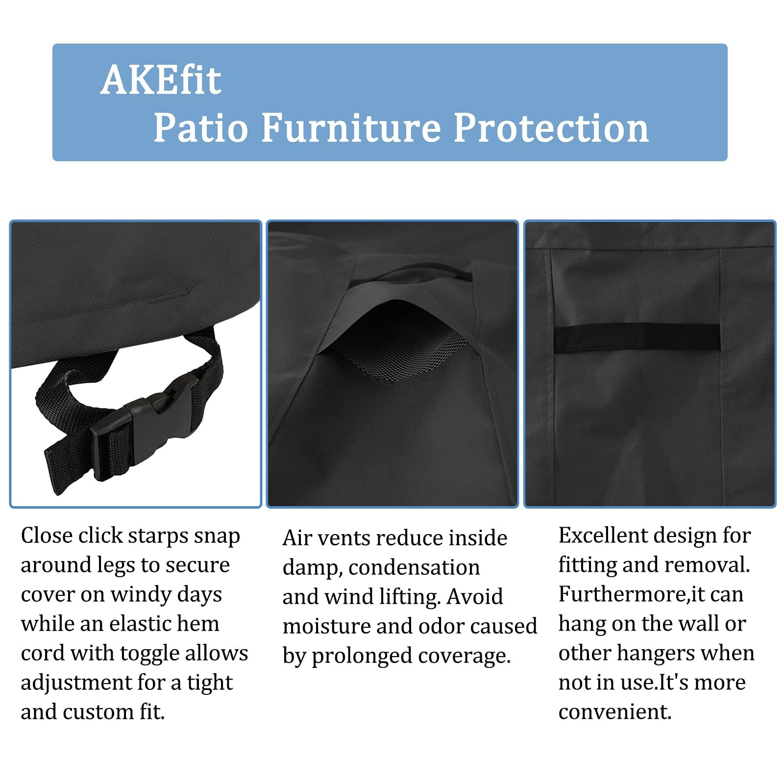 Akefit Patio Furniture Covers,500D Heavy Duty Waterproof For Outdoor Square And Retangle Patio Table And Chair Covers,Black-110'L X 84'W X 28'H