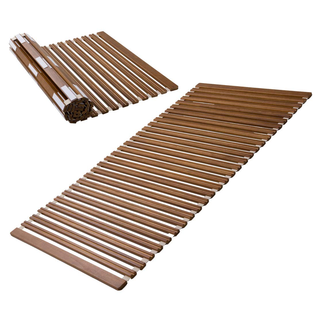 EMOOR Wood Roll-Type Slatted Bed OSMOS Twin for Japanese Futon Mattress (Brown), Breathable Floor Sleep Tatami Mat