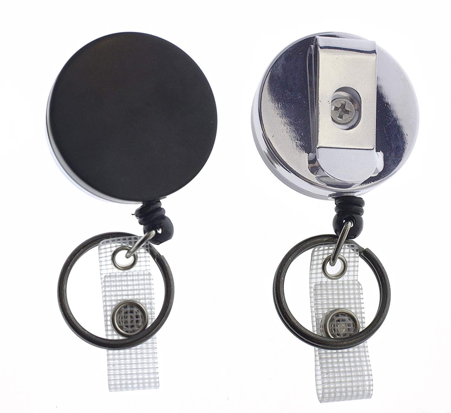 2 Pack - Heavy Duty Retractable Badge Reel With Key Ring - All Metal Construction Card & Key Holders With Thick Nylon Cord, Belt