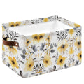 Storage Basket for Shelves 1 Pack Ombre Yellow Flowers Decorative Storage Bin with Handles Gray Leaves Closet Organizer for Bedr