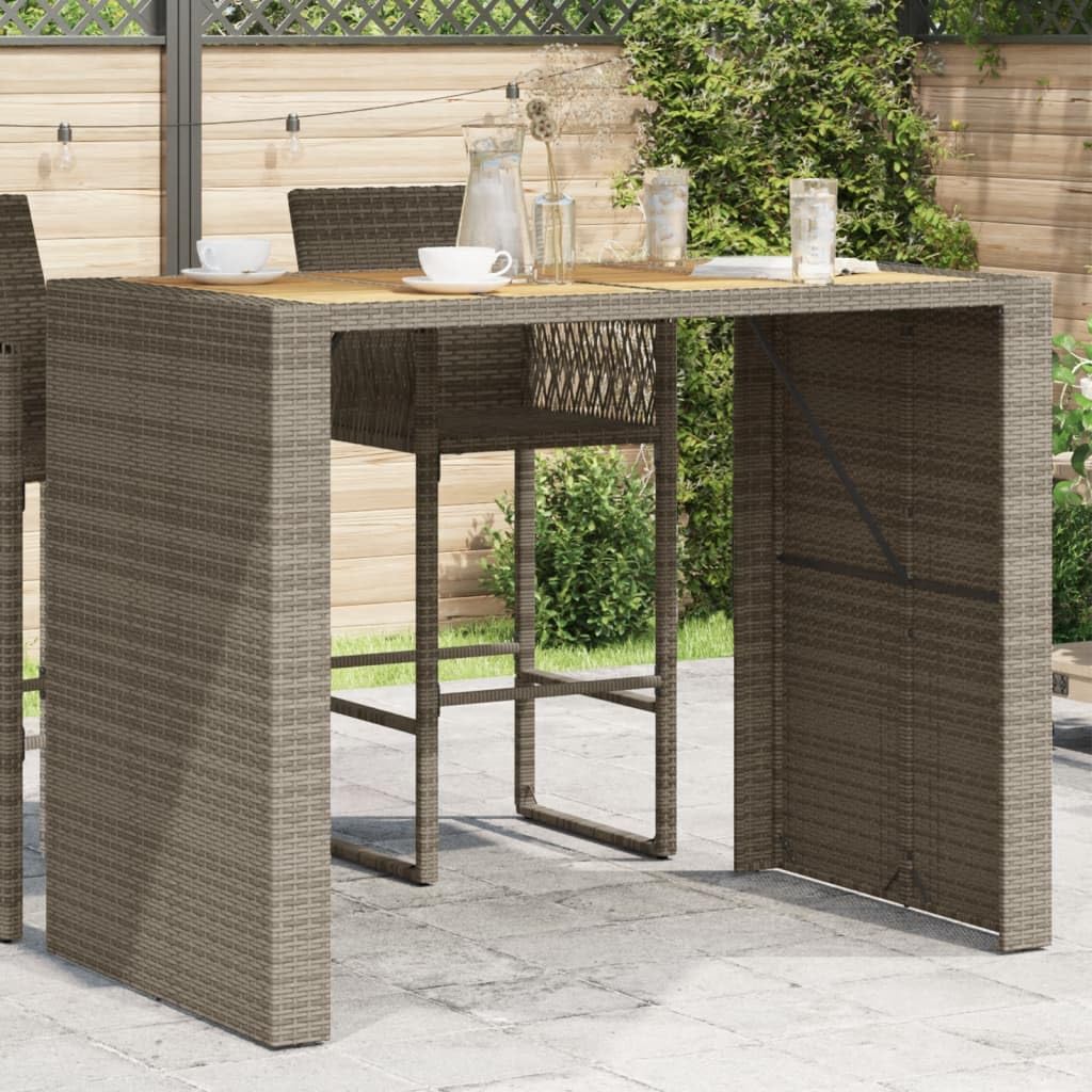 vidaXL Patio Table with Acacia Wood Top - Outdoor Garden Furniture, Gray Poly Rattan, Powder-Coated Steel Frame - 57.1 x 31.5 x 43.3