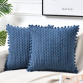 Fancy Homi Set of 2 Dusty Blue Decorative Throw Pillow Covers 24x24 Inch with Pom-poms for Couch Bed Sofa, Modern Farmhouse Boho