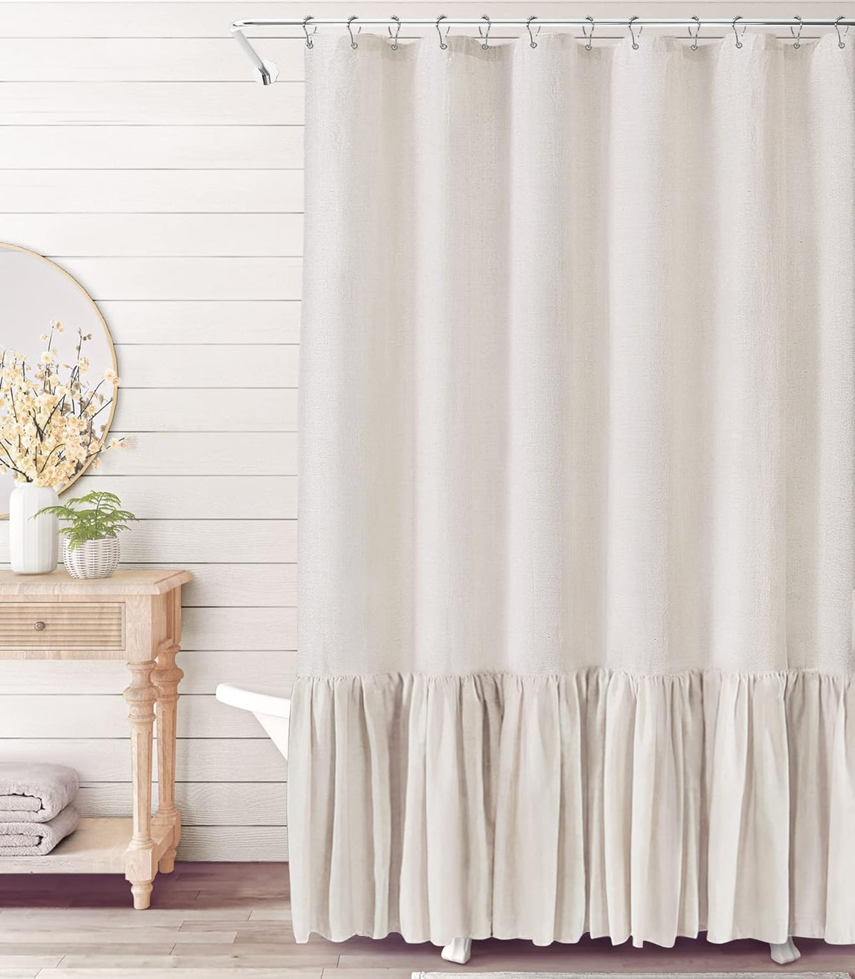 Stall Shower Curtain 36X72 Farmhouse Cream Shower Curtain With A Ruffle Hem Linen Blend Shower Curtain For Bathroom Natural Beig