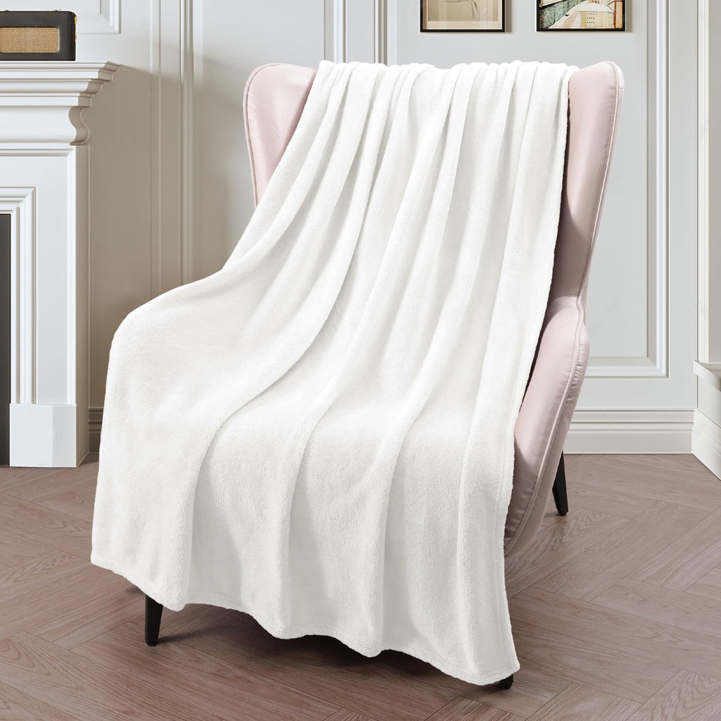Exclusivo Mezcla Extra Large Fleece Throw Blanket For Couch, Sofa, 300Gsm Super Soft And Warm Blankets, Pure White Throw All Sea