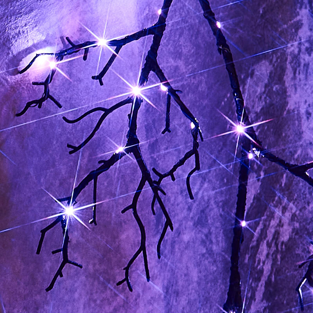 Birchlitland Halloween Lighted Garland 6Ft 120L Orange And Purple Bi-Color Led Lights 8 Functions, Black Glittered Garland Light