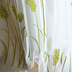 Melodieux Wheat Embroidery Sheer Curtain For Living Room Bedroom, Farmhouse Style Rod Pocket Voile Drape, White/Green, 52 By 84