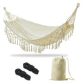 Joyview Boho Macrame Double Hammock With Hanging Ropes & Elegant Tassels 86.6X59 Portable Cotton Hammock For Patio Backyard Porc