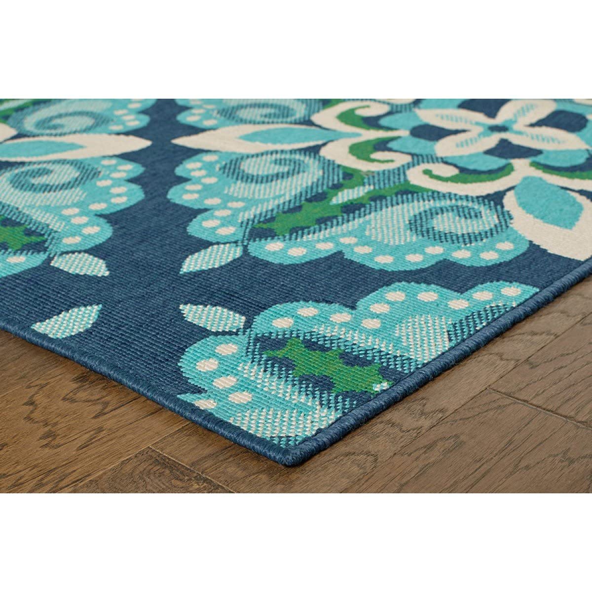 2X3 Blue And Green Floral Indoor Outdoor Scatter Rug