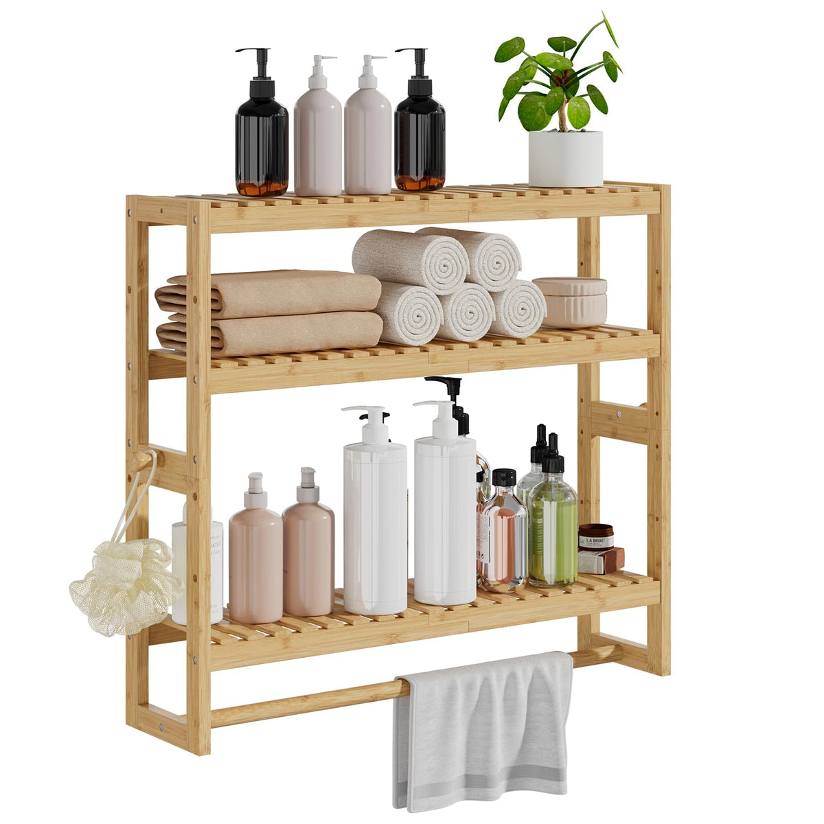 RRX Bathroom Shelf Storage Organizer, Shelf 3Tier Adjustable Layer, Beige