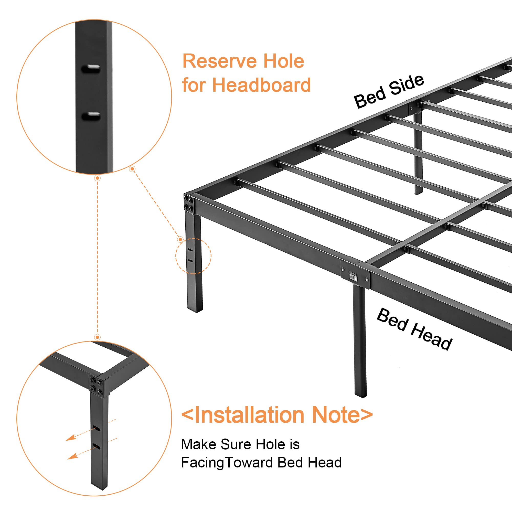 Vecelo 14 Inch Metal Platform Bed Frame,Heavy Duty Steel Slat/Noise Free&No Box Spring Needed/Easy Assembly Mattress Foundation, Queen Size