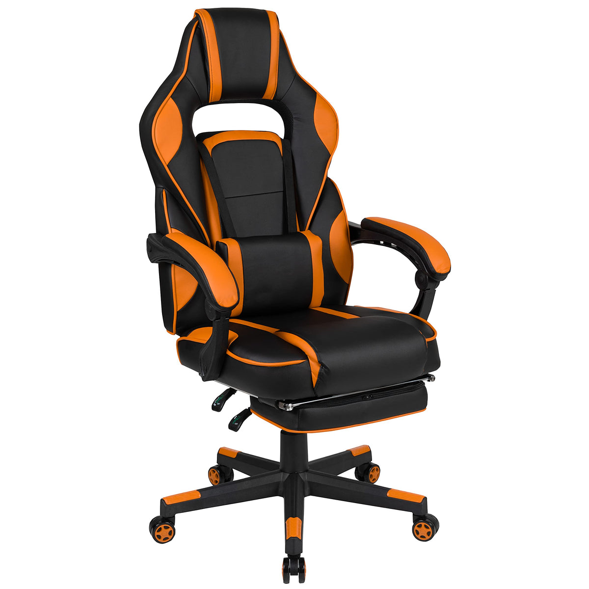 Flash Furniture X40 Gaming Chair Racing Ergonomic Computer Chair with Fully Reclining Back/Arms, Slide-Out Footrest, Massaging Lumbar - Black/Orange