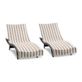Arkwright California Chaise Lounge Cover - Pack Of 2 - Striped Soft Cotton Cabana Towel With Pocket Holder For Beach Pool Outdoor Chair, 30 X 85 In., Beige