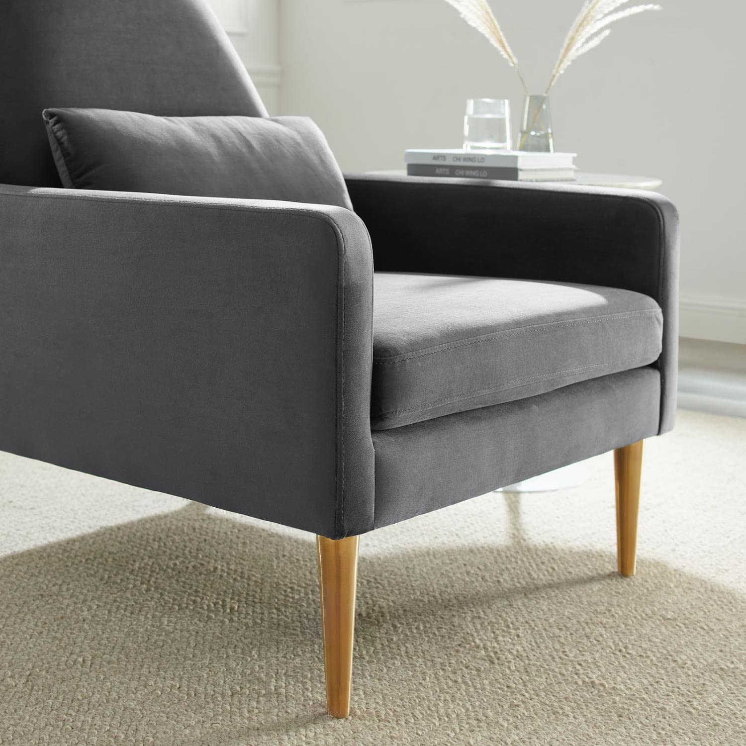 Modway Liliana Performance Velvet Armchair With Charcoal Finish Eei-5021-Cha