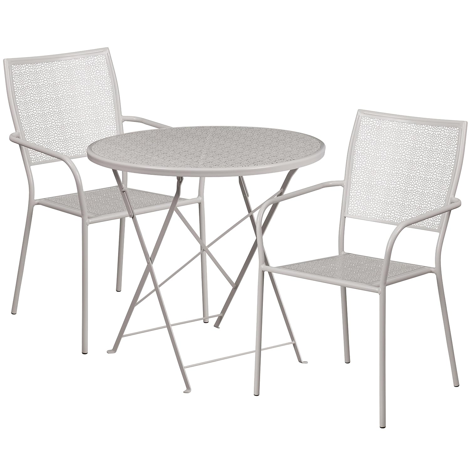 Flash Furniture Commercial Grade 30' Round Light Gray Indoor-Outdoor Steel Folding Patio Table Set With 2 Square Back Chairs
