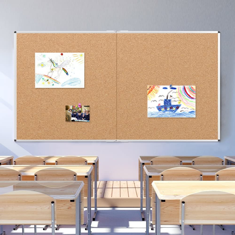 Viz-Pro Large Cork Bulletin Board/Foldable Noticeboard, 72 X 48 Inches, Silver Aluminium Frame