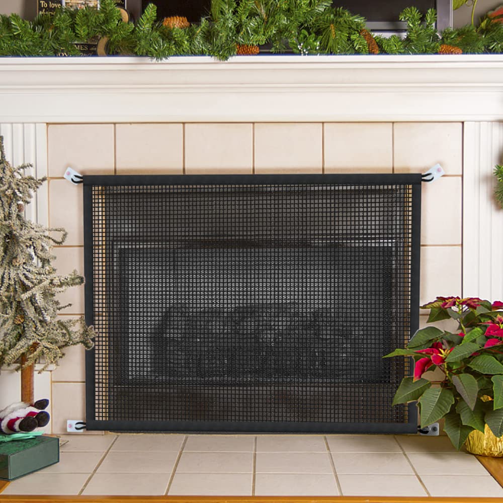 Fireplace Screen Safe Mesh Gate: Child Proof Barrier Guard Living Room Fire Place Cover For Baby Toddler And Pets- 29 X 44.5 Inc