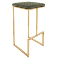 LeisureMod Quincy Quilted Stitched Leather Kitchen Counter Bar Stools with Gold Metal Frame (Olive Green)