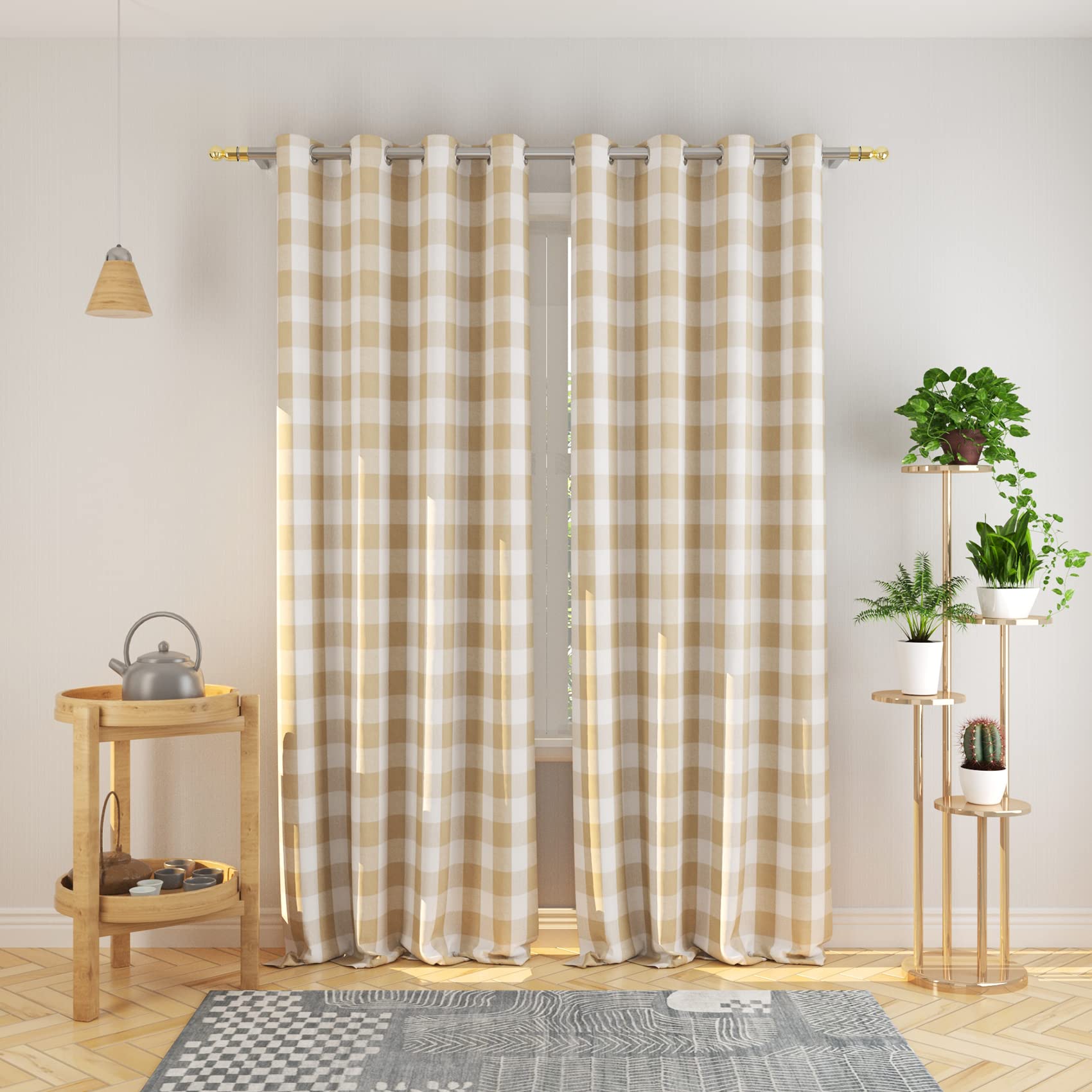 Natus Weaver Curtains Beige And White Buffalo Gingham Check Curtain Panels 95 Inches Long Living Room Drapes Plaid Checker Kitch