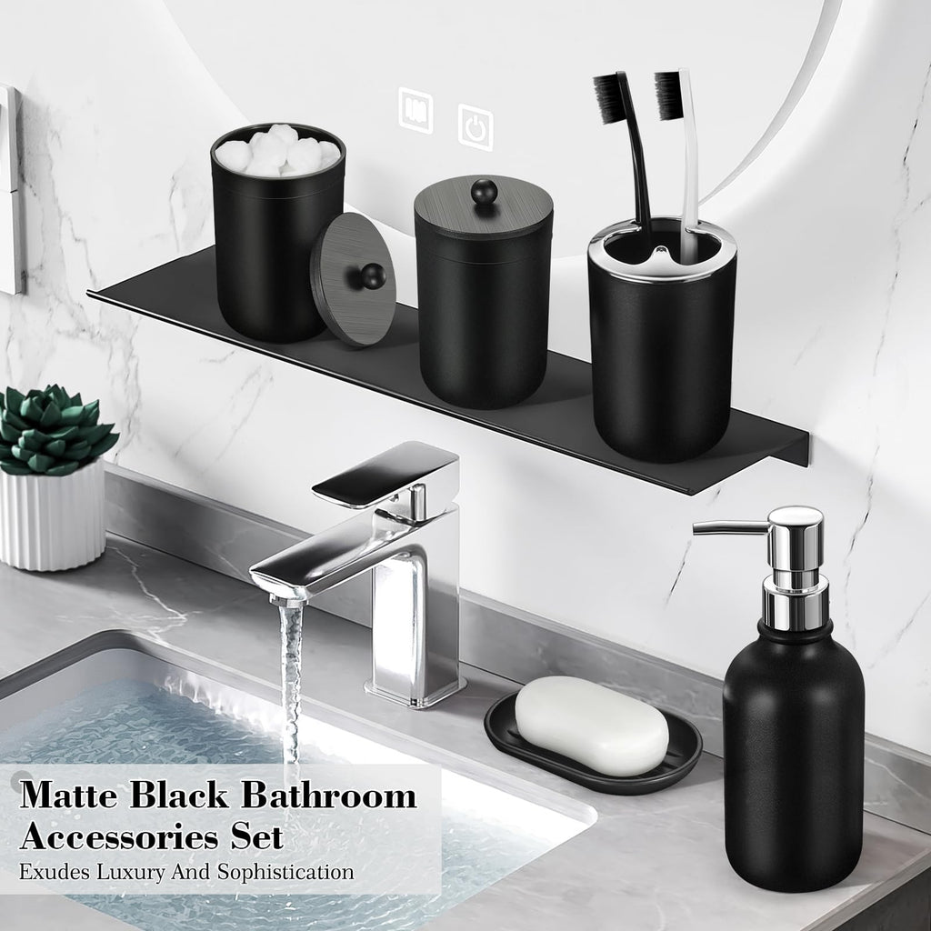 Alpiriral Bathroom Set, 20Pcs Bathroom Shower Curtain Sets With Hooks, Black Bathroom Accessories Set With Trash Can, Bathroom A