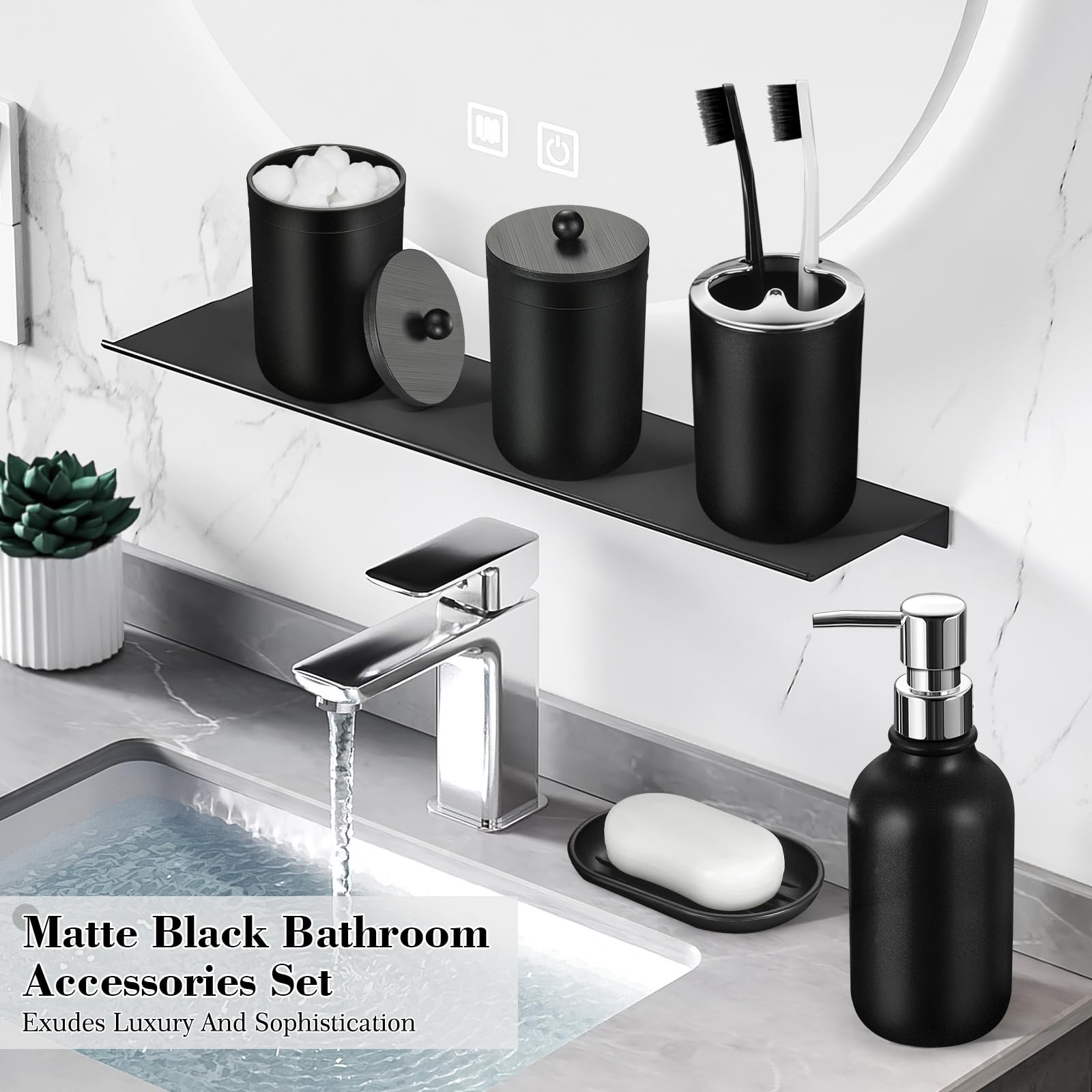 Alpiriral Bathroom Set, 20Pcs Bathroom Shower Curtain Sets With Hooks, Black Bathroom Accessories Set With Trash Can, Bathroom A