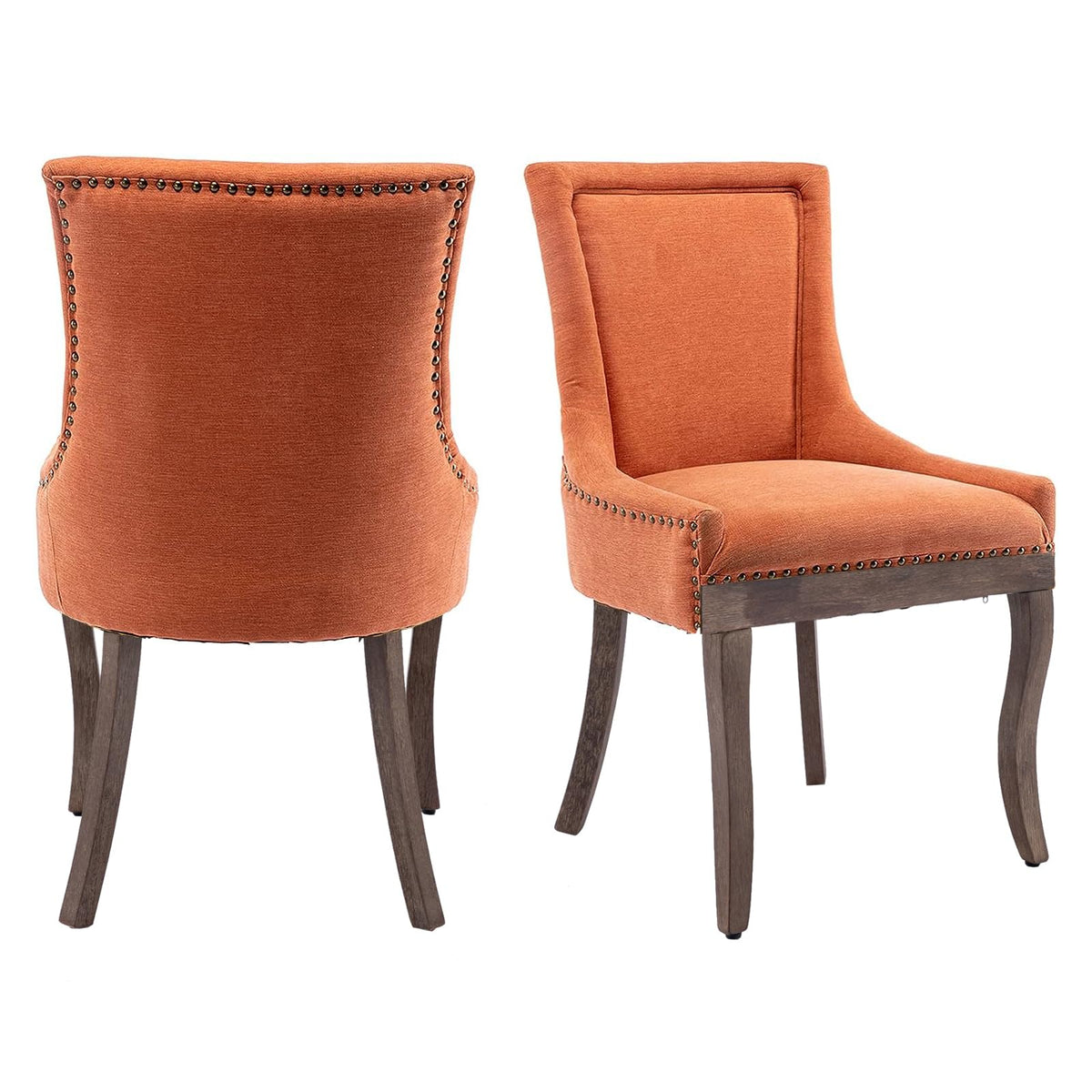 Aoowow Fabric Farmhouse Upholstered Side Chairs Set Of 2, Vintage Solid Wood Kitchen Dining Room Chairs With Nailheads Solid Woo