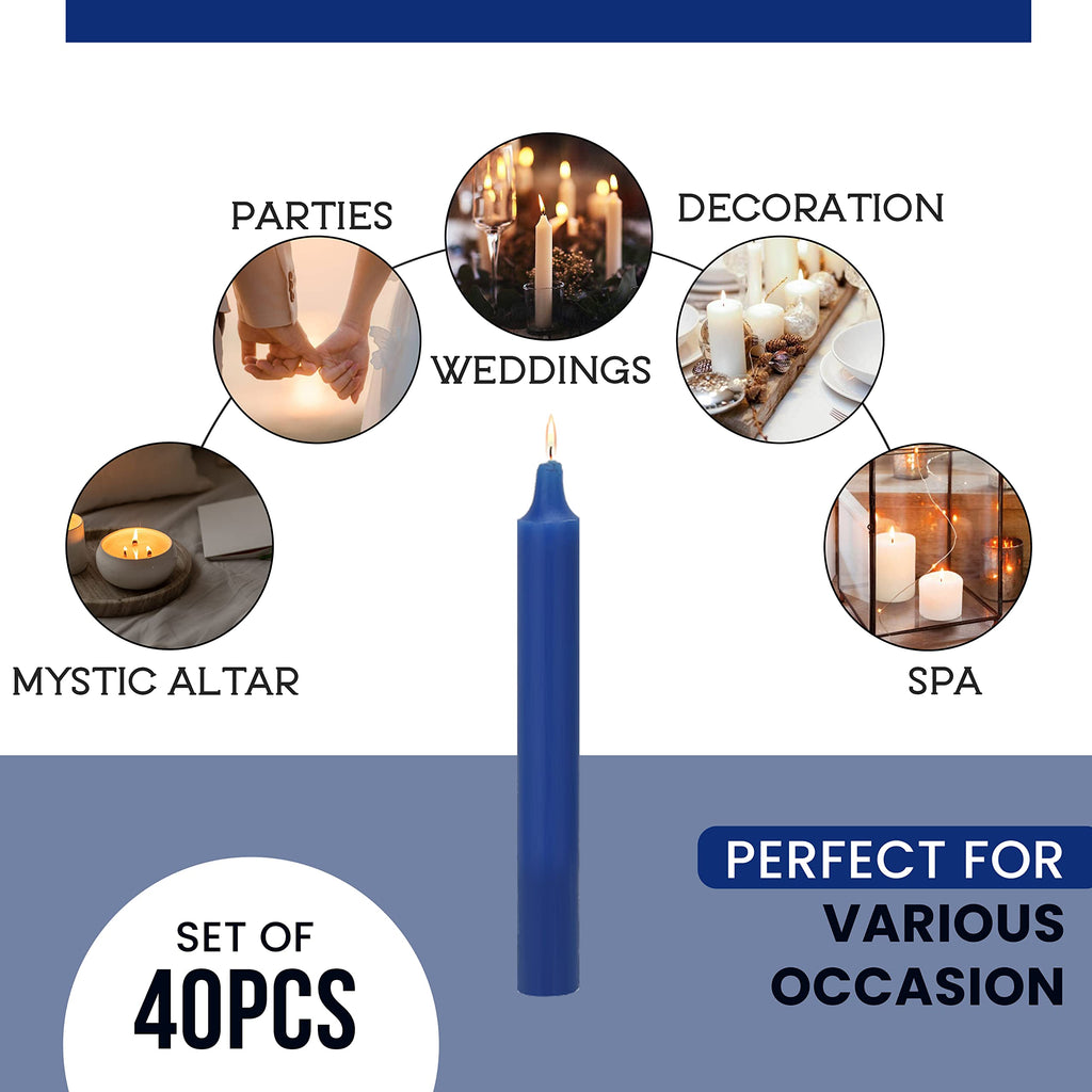 Raajsee Pack Of 40 Royal Blue Candles | 4'' Tall Unscented Mini Taper Candles - Perfect For Witchcraft, Rituals, Spells, Prayer,